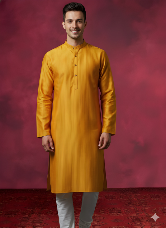 Yellow Mandarin Silk Kurta