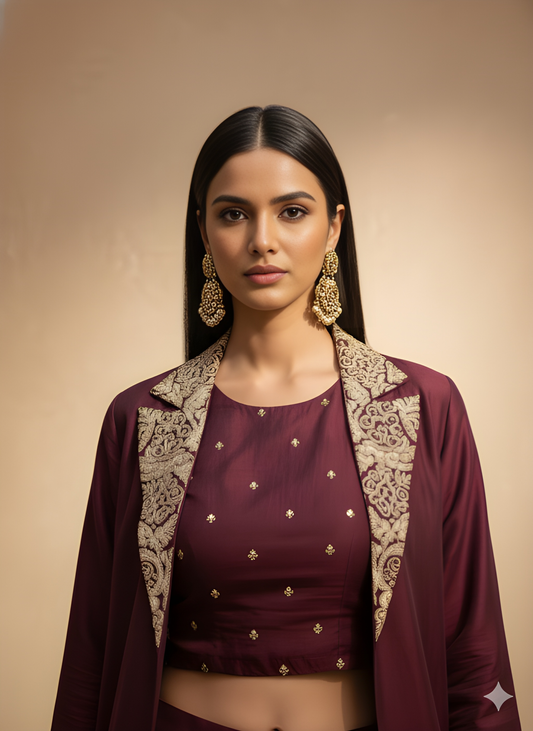 Wine Jacket Collor Silk 3PCS Set