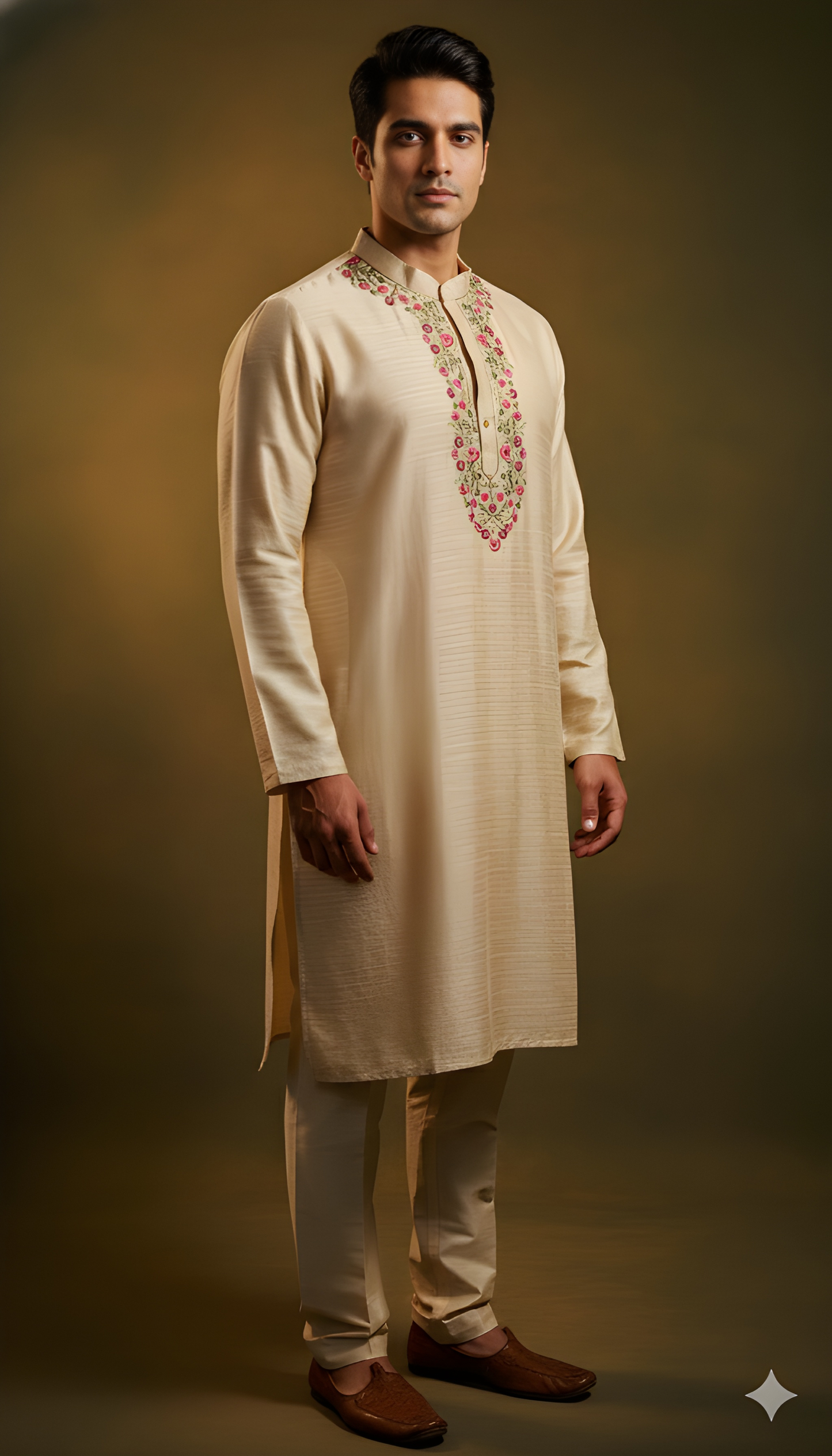 Ivory Mandarin Neck Viscose Kurta