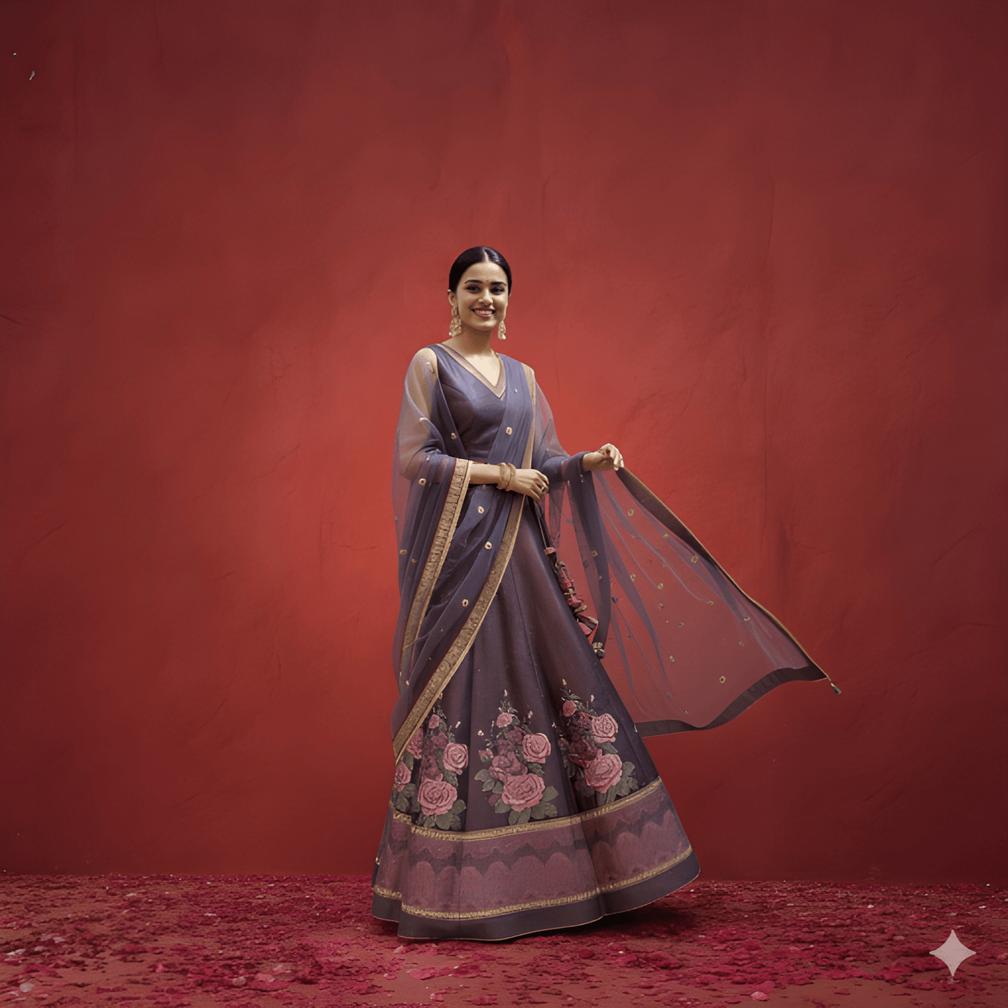 Purple V Neck Silk 3PCS Set