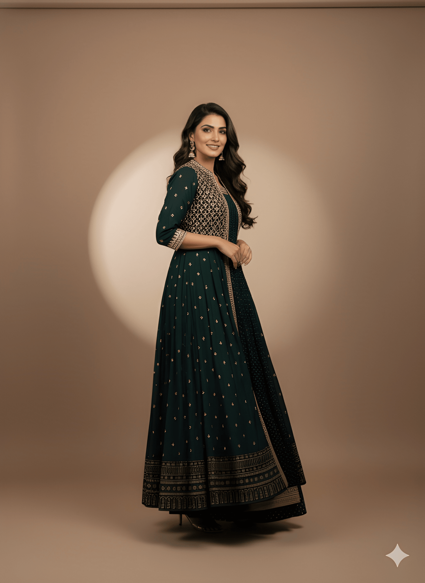 Span Green Round Neck Silk 2 PCS Set