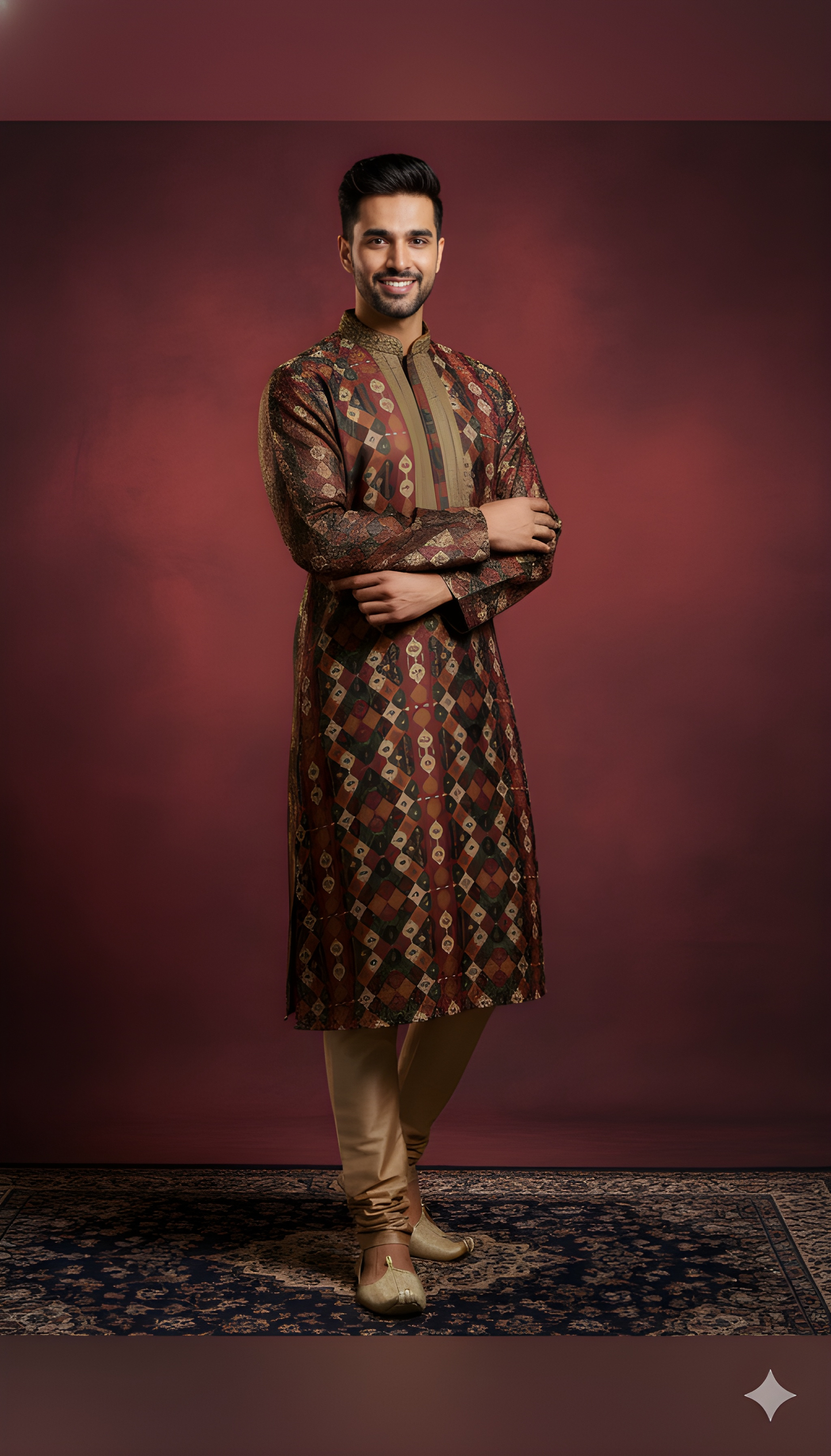 Burgundy Mandarin Neck Silk Kurta