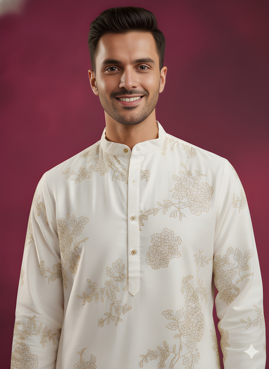 White Mandarin Neck Silk Kurta