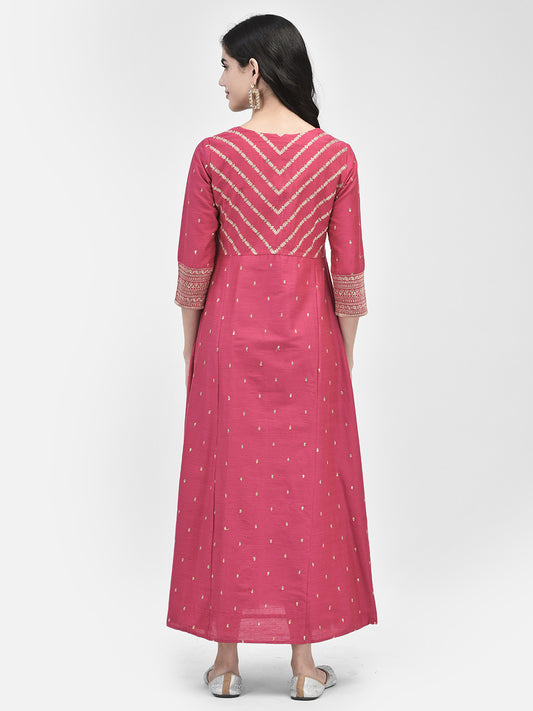 Span Pink V-Neck Festive Silk Gown