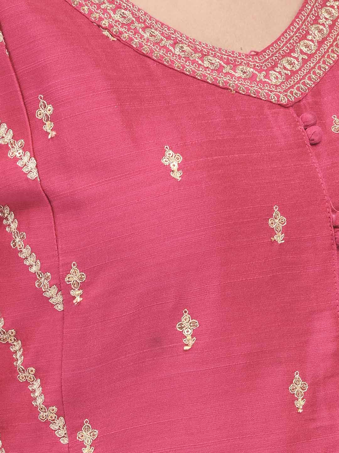 Span Pink V-Neck Festive Silk Gown