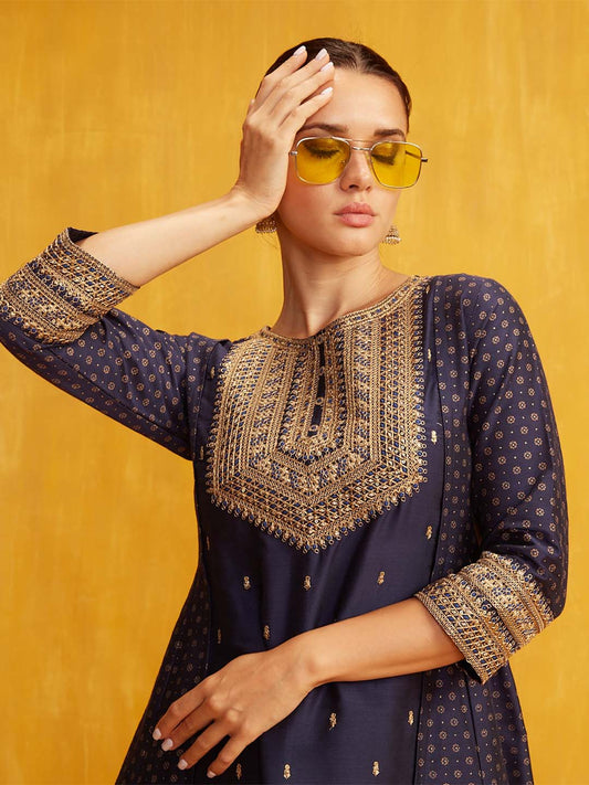 Span Blue Silk Festive Gown