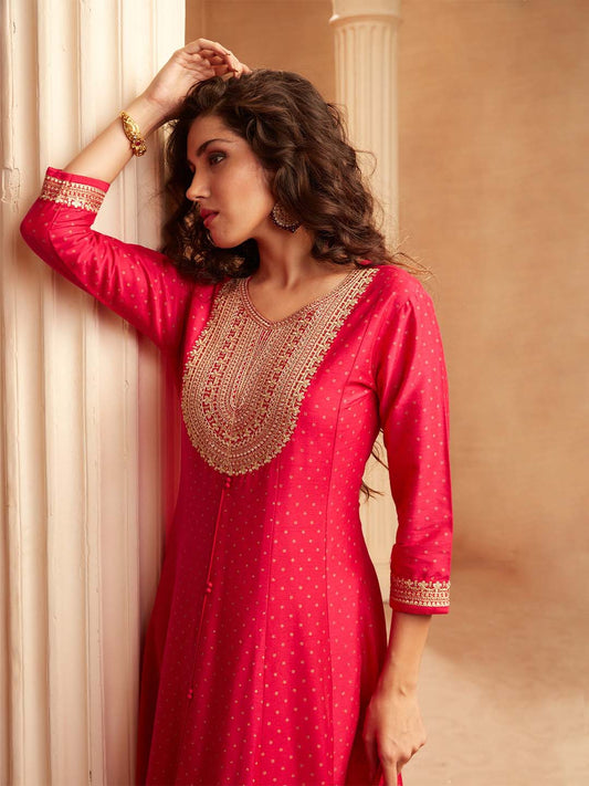 Span Pink V-Neck Silk Festive Gown