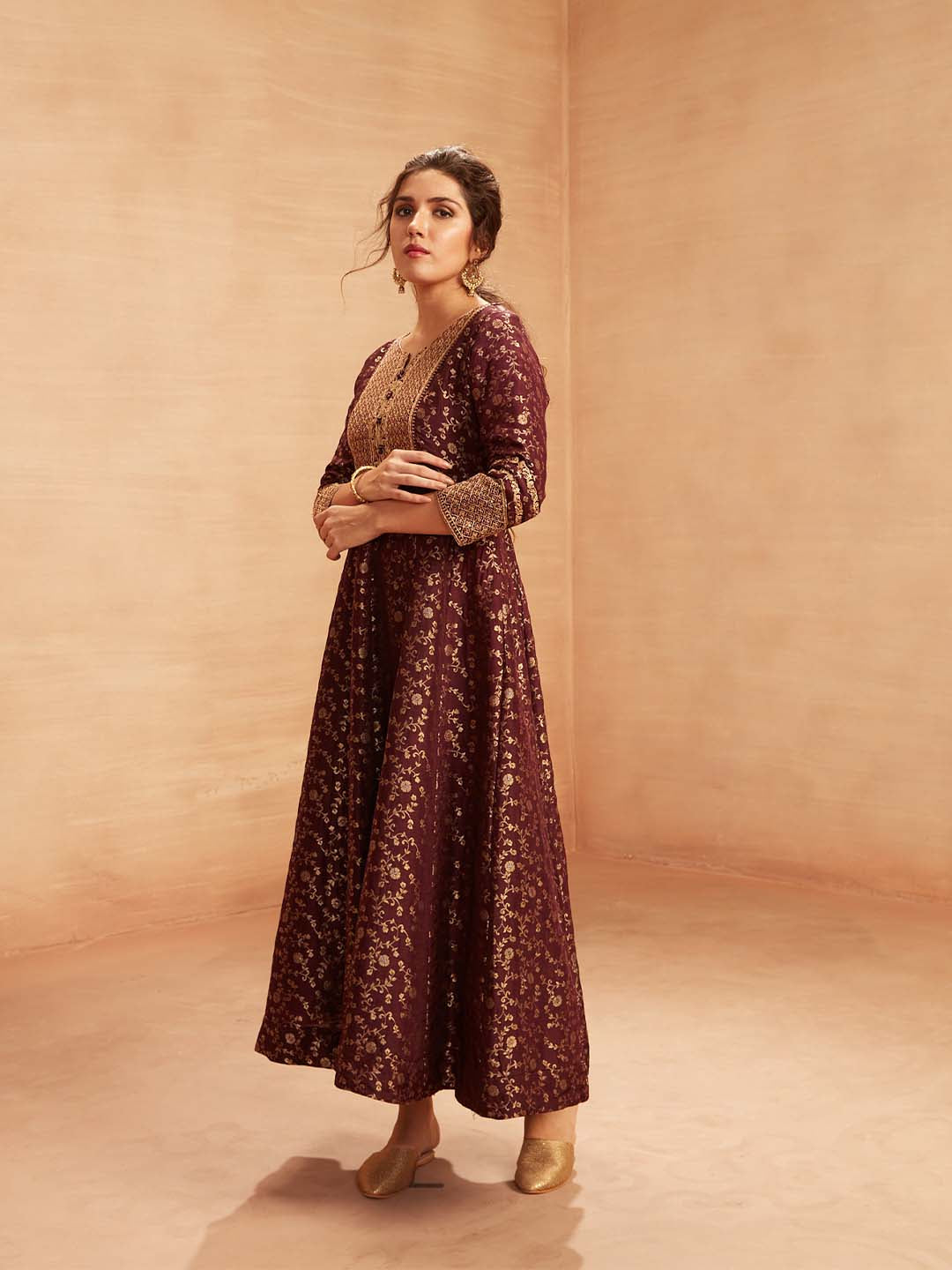 Span Wine Silk Festive Gown