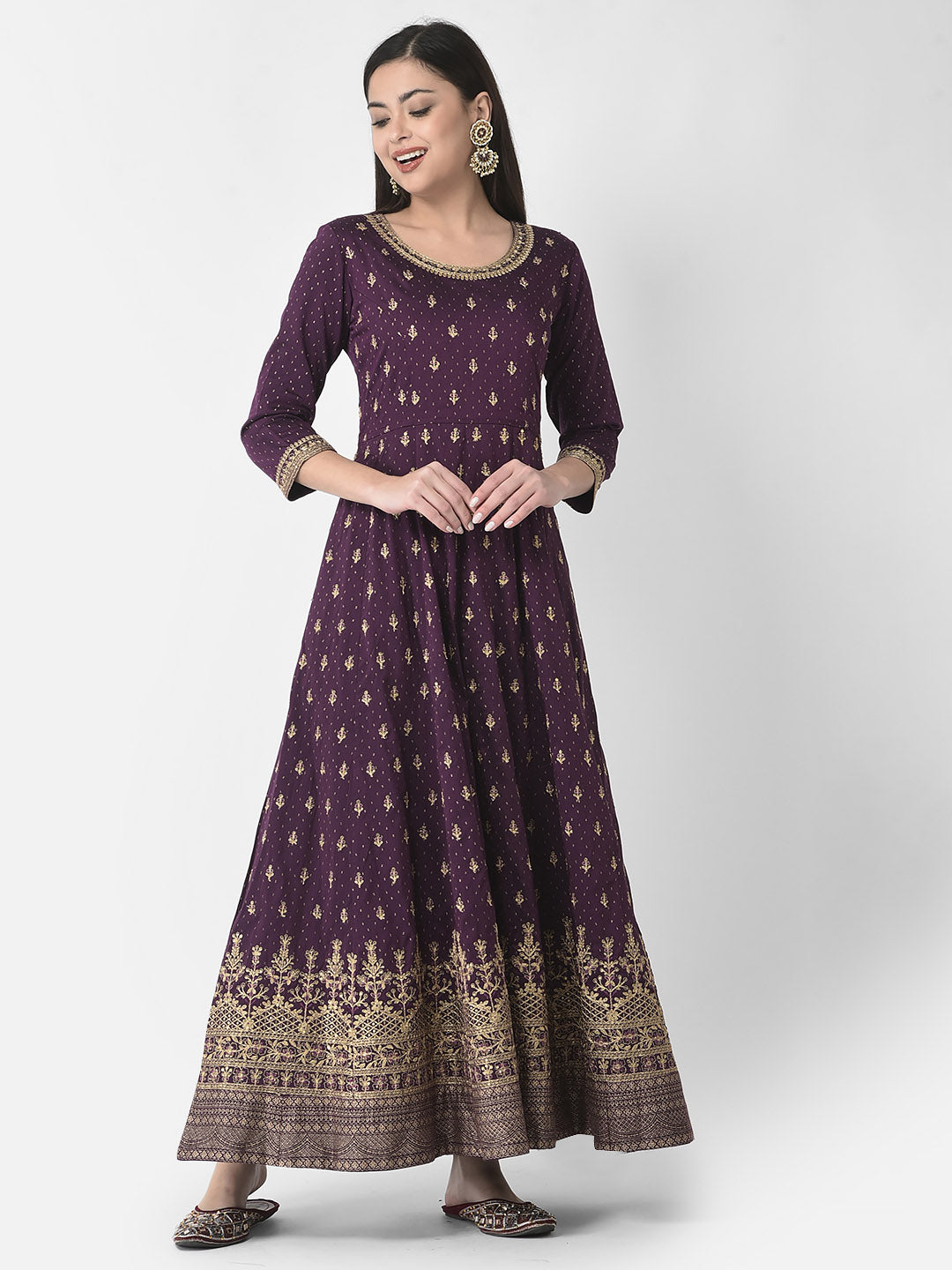 Span Purple Silk Festive Gown