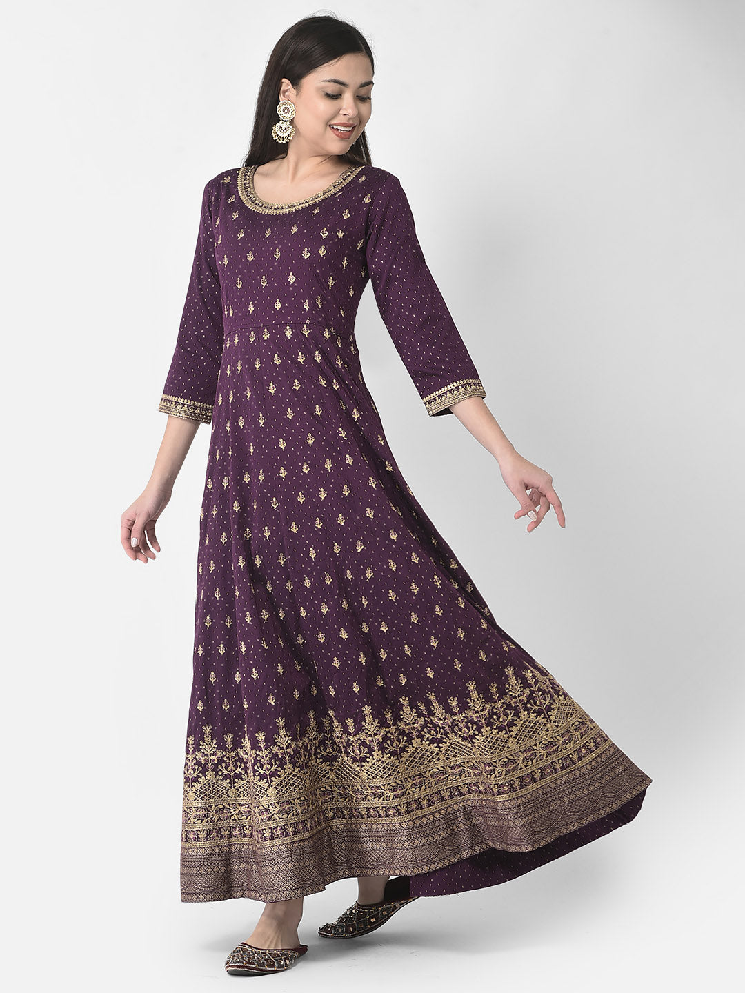 Span Purple Silk Festive Gown