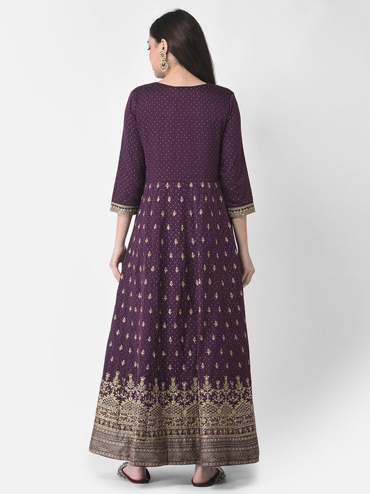 Span Purple Silk Festive Gown