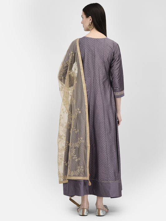 Span Purple Silk Festive Gown