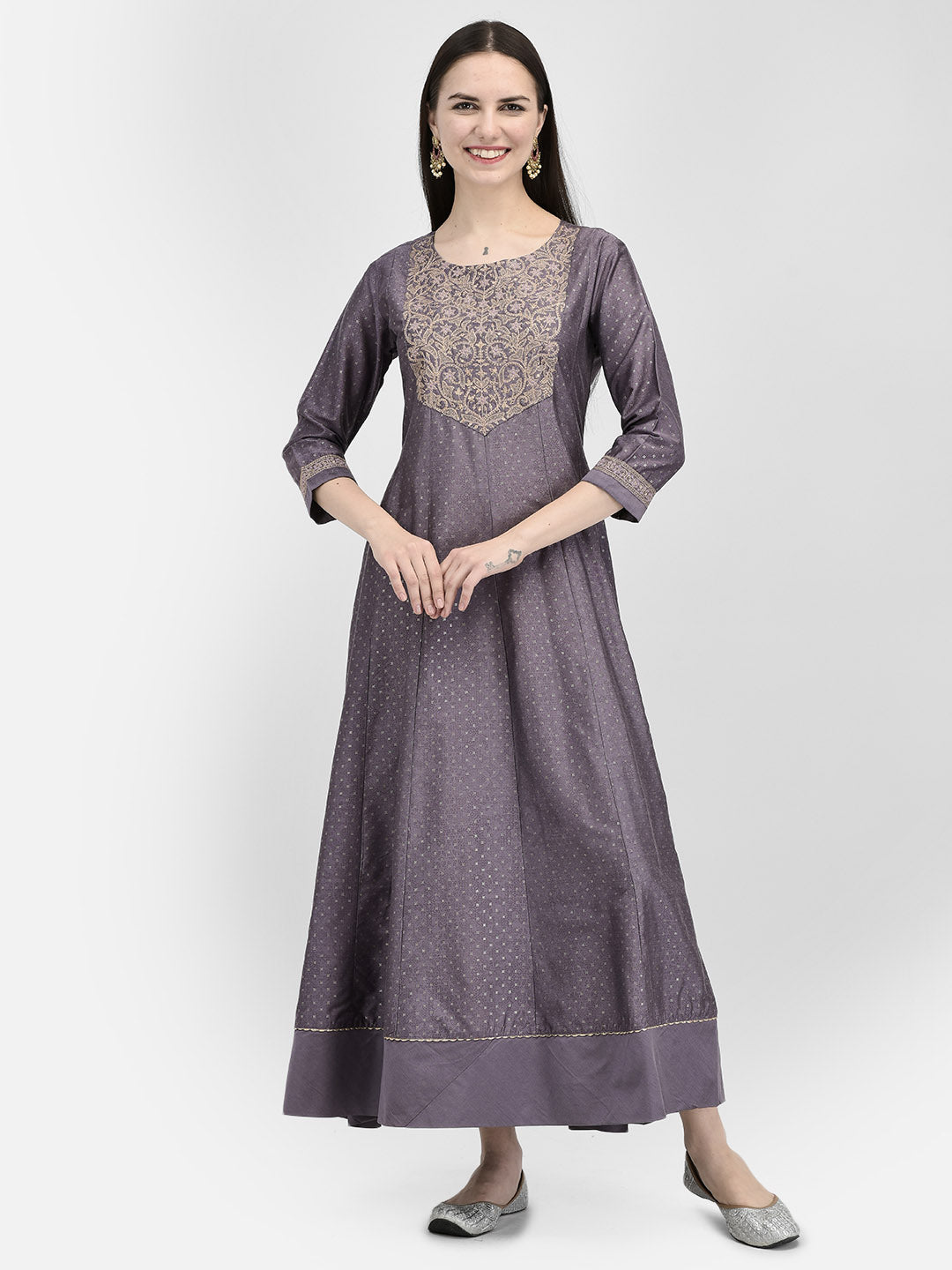 Span Purple Silk Festive Gown