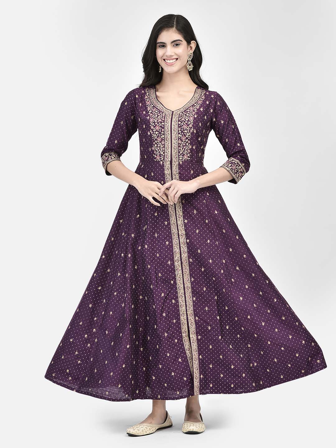 Span Purple Silk Festive Gown