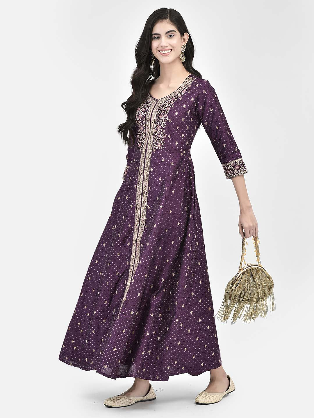Span Purple Silk Festive Gown