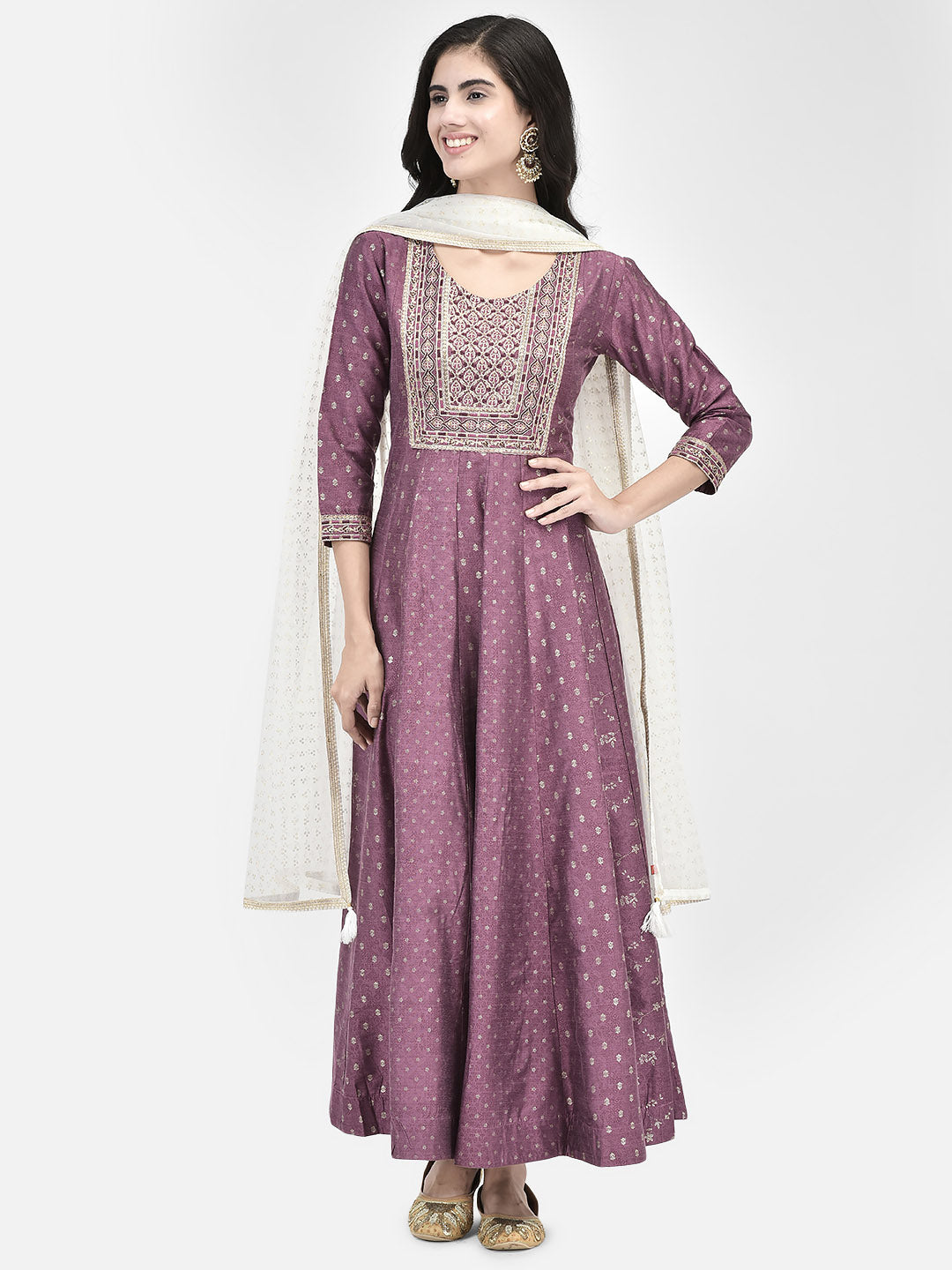 Span Purple Silk Festive Gown