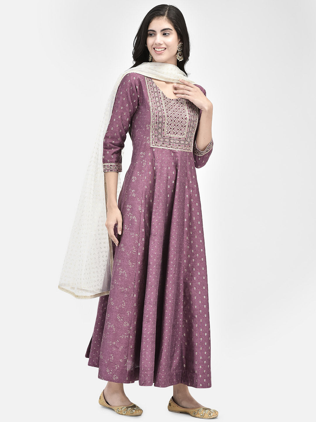 Span Purple Silk Festive Gown