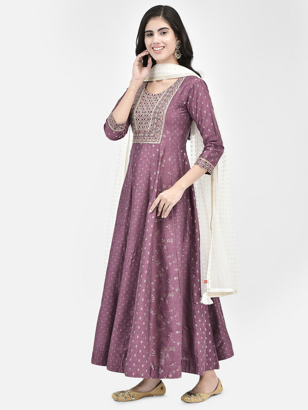 Span Purple Silk Festive Gown