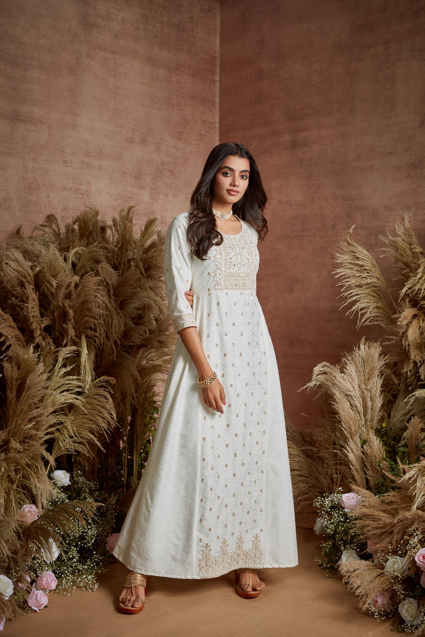 Span White Silk Festive Gown