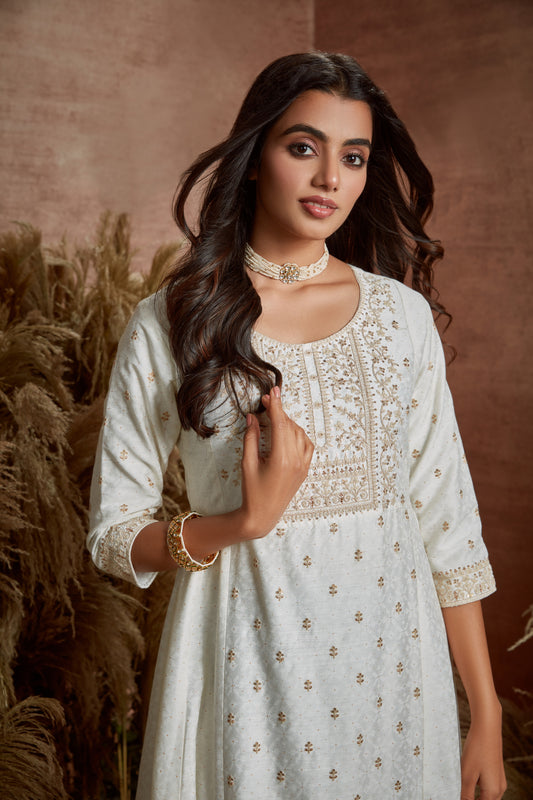 Span White Silk Festive Gown