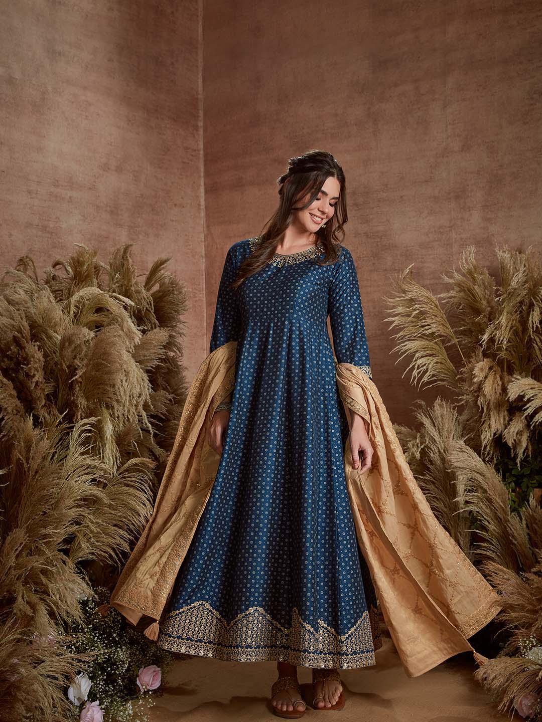 Span Blue Silk Festive Gown