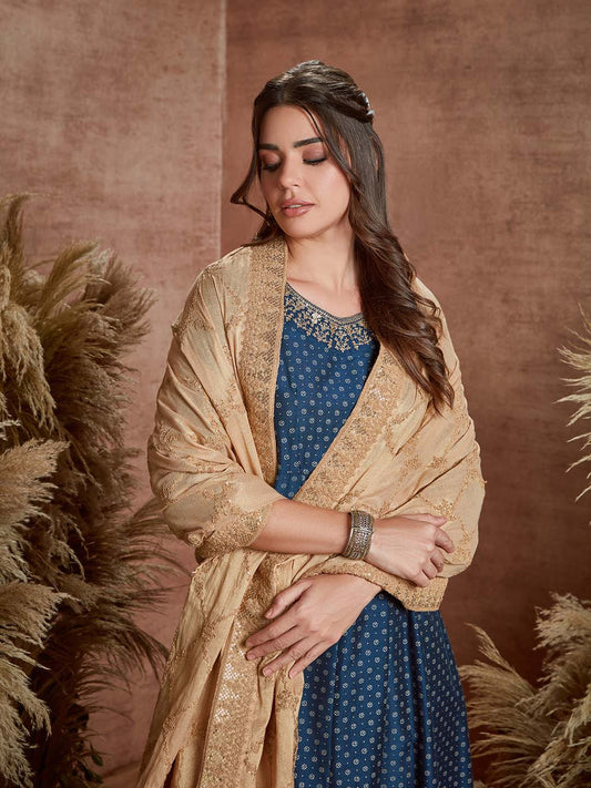 Span Blue Silk Festive Gown