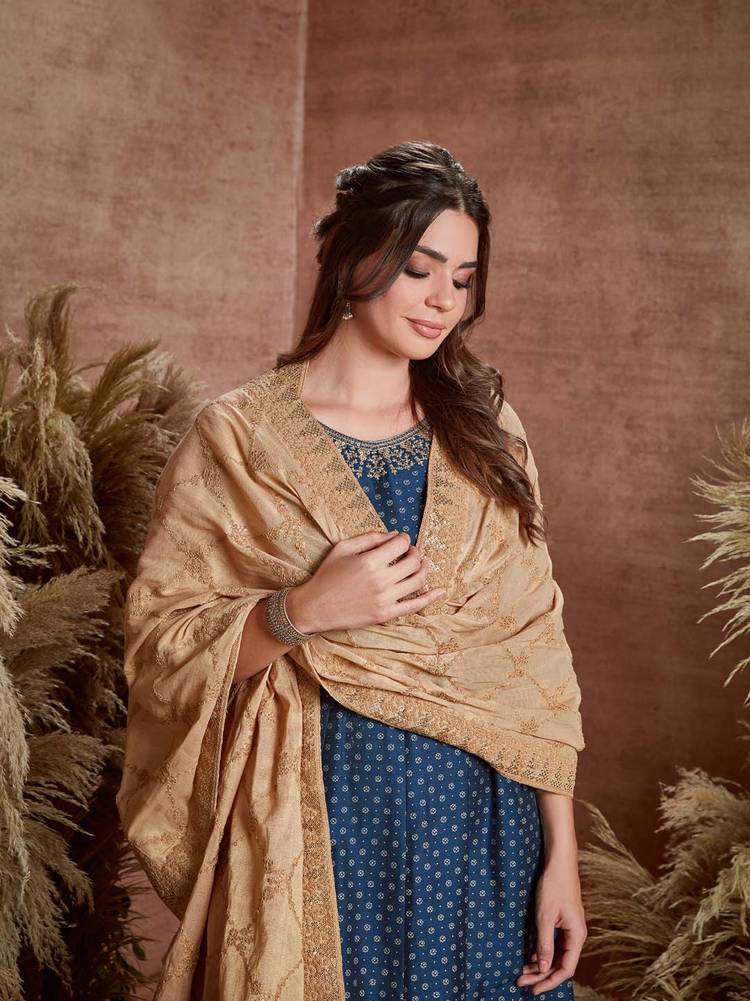 Span Blue Silk Festive Gown