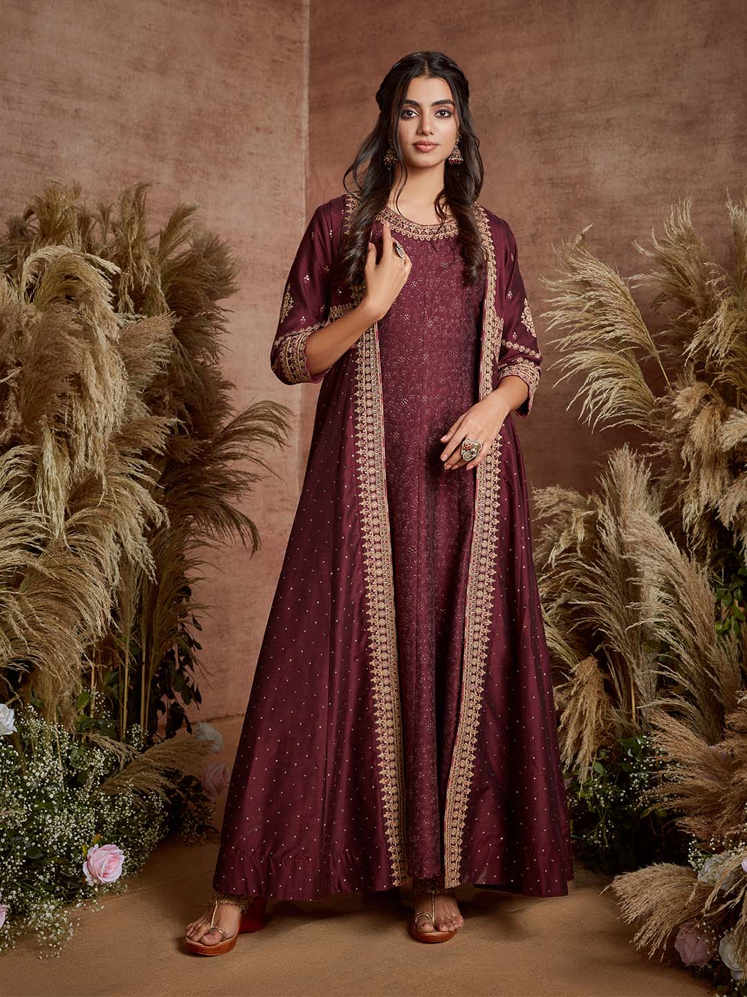 Span Wine Silk Festive Gown