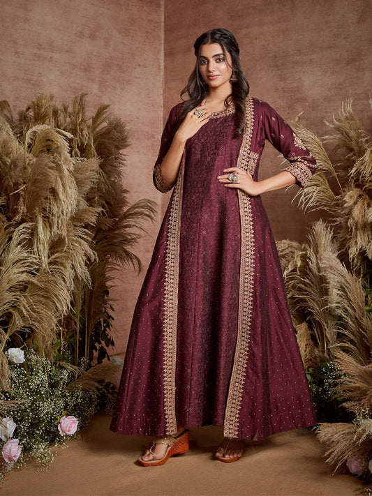 Span Wine Silk Festive Gown