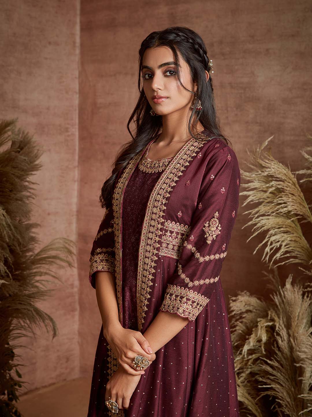 Span Wine Silk Festive Gown