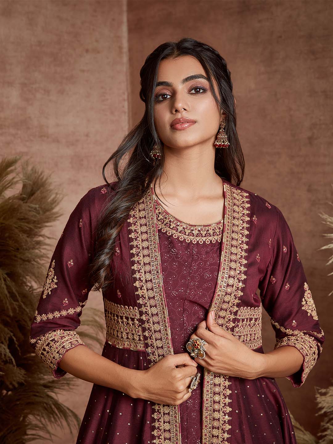 Span Wine Silk Festive Gown