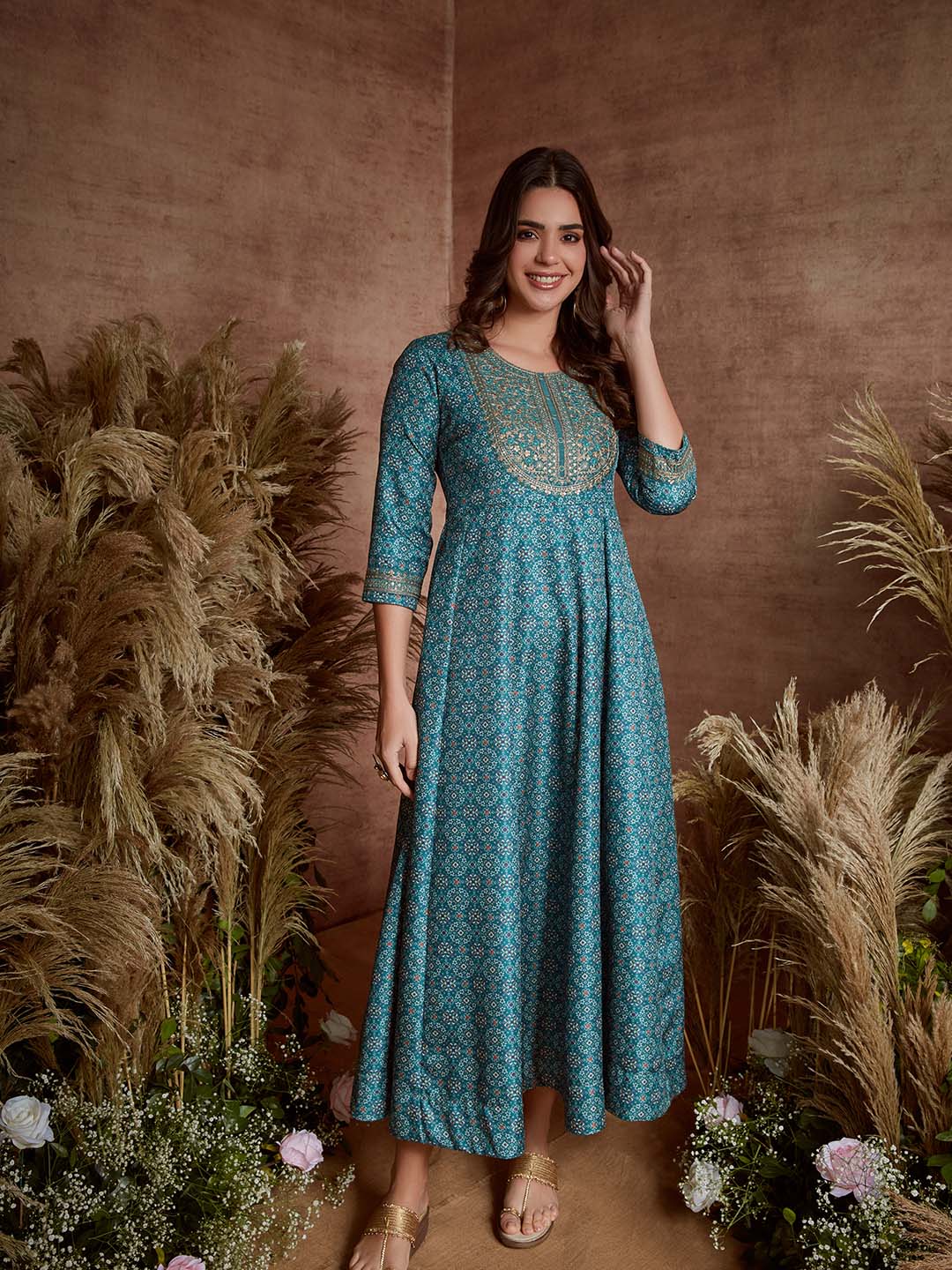 Span Green Silk Festive Gown