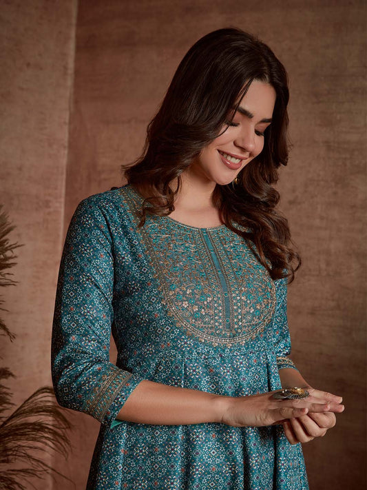 Span Green Silk Festive Gown