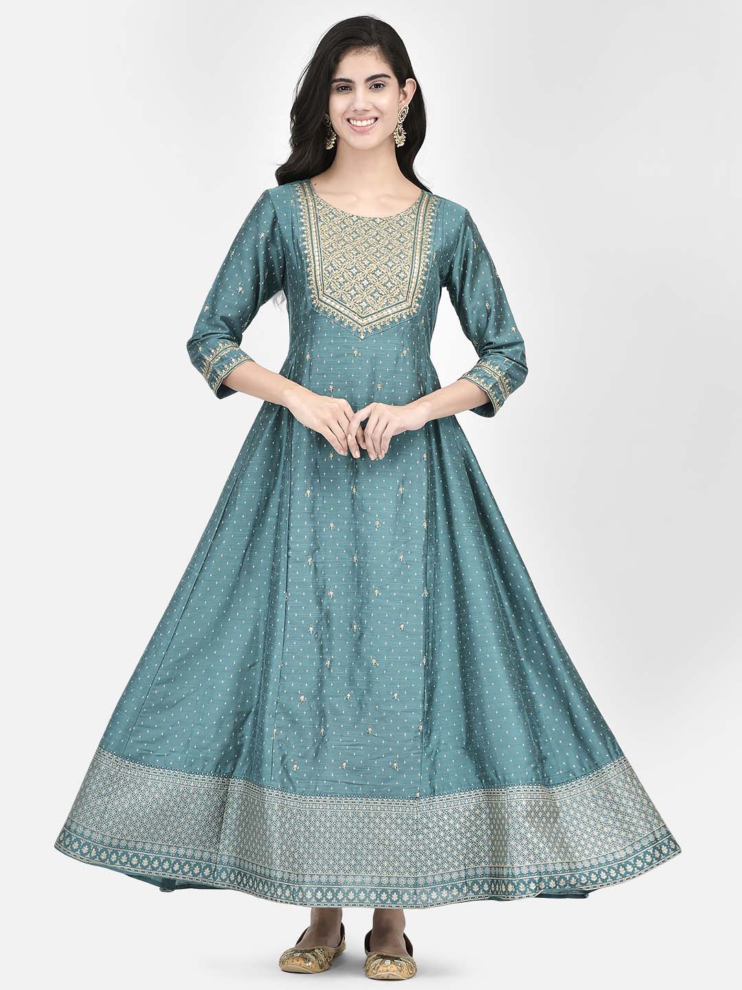 Span Green Silk Festive Gown