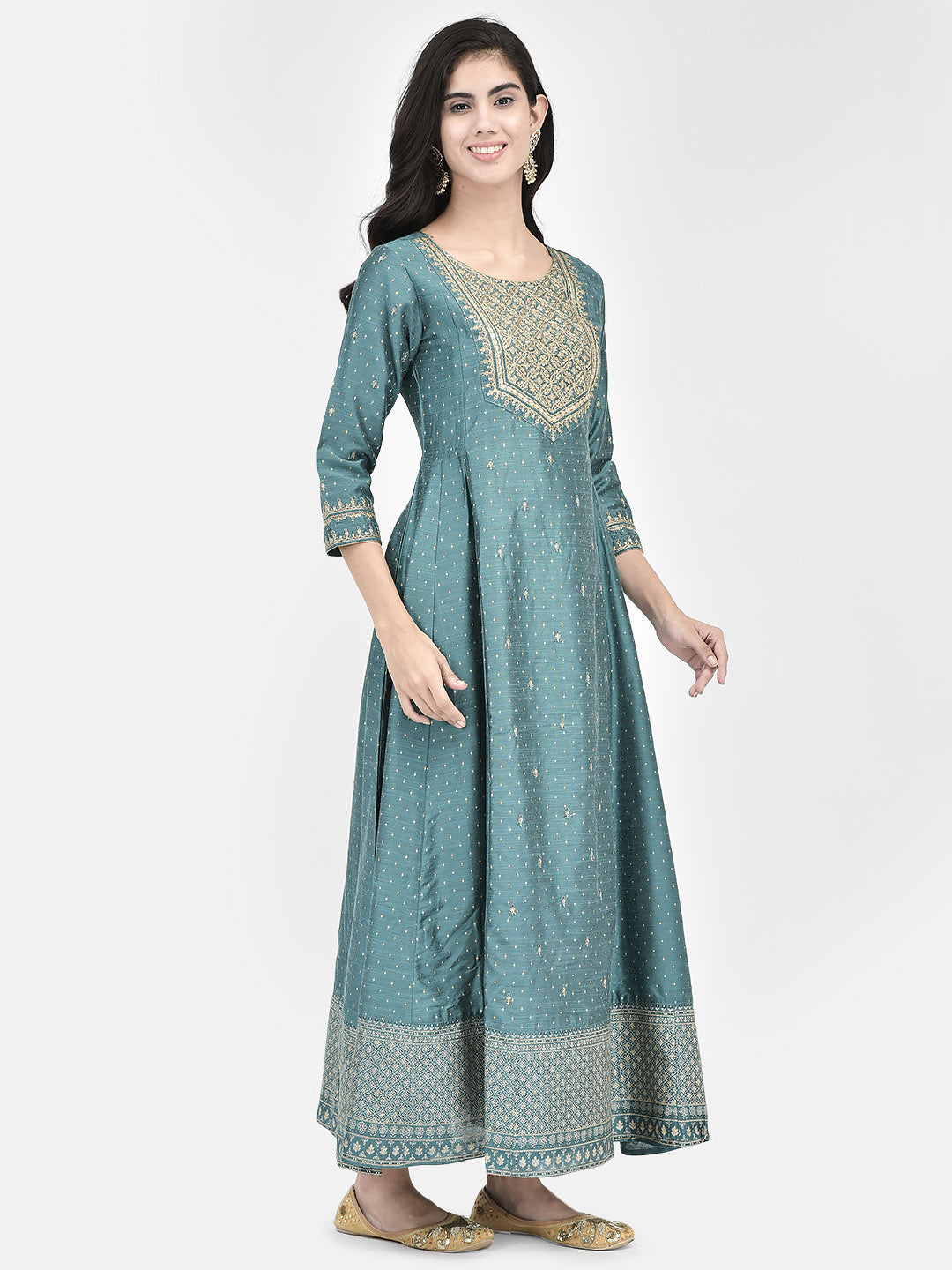 Span Green Silk Festive Gown
