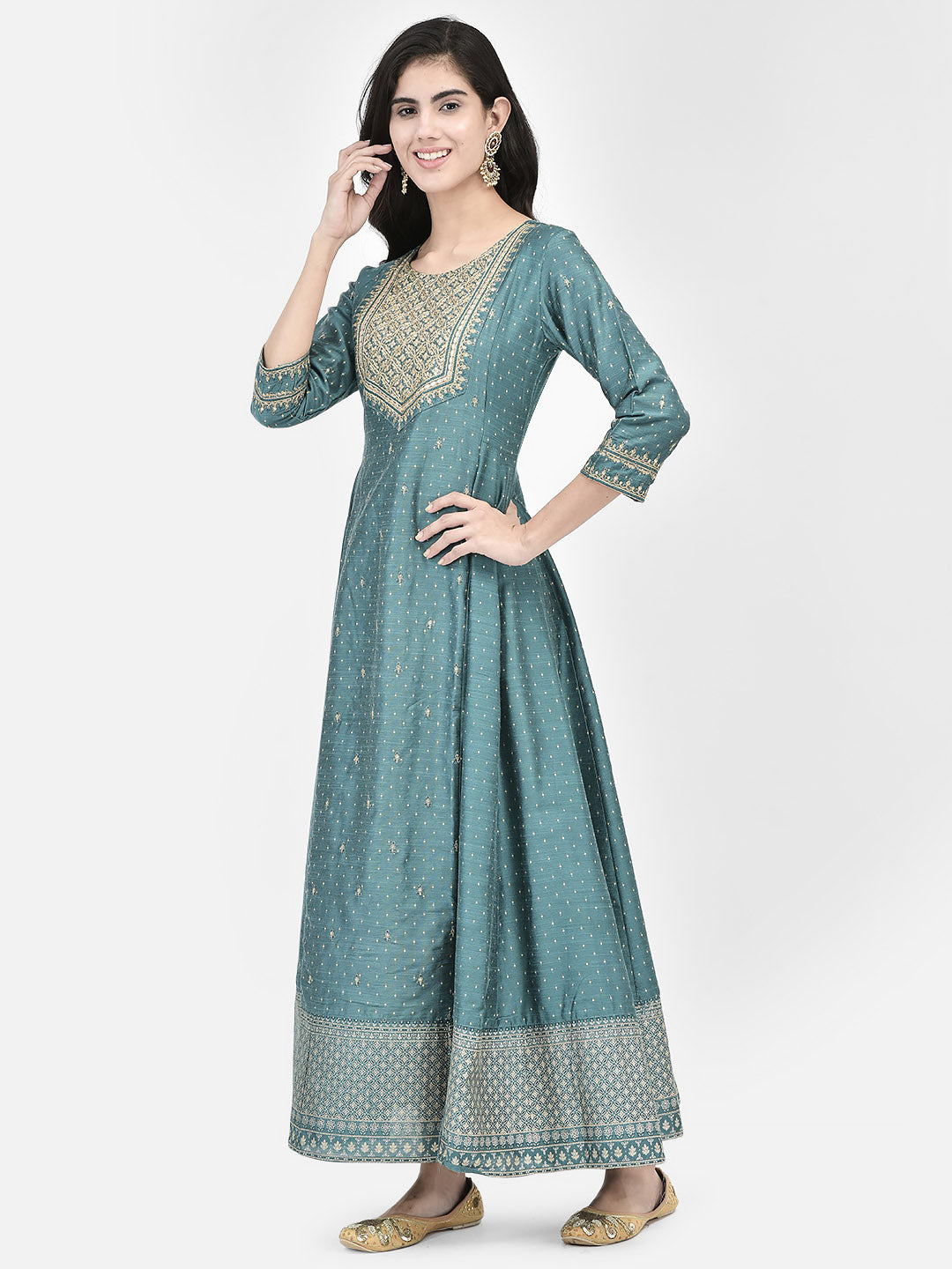 Span Green Silk Festive Gown