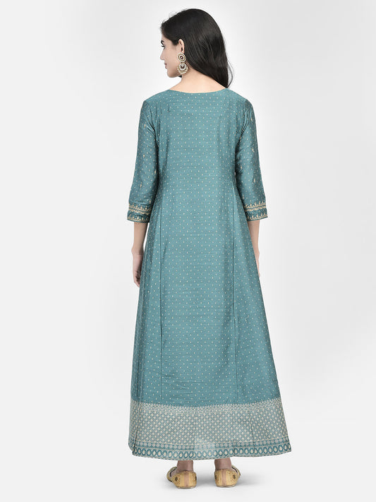 Span Green Silk Festive Gown