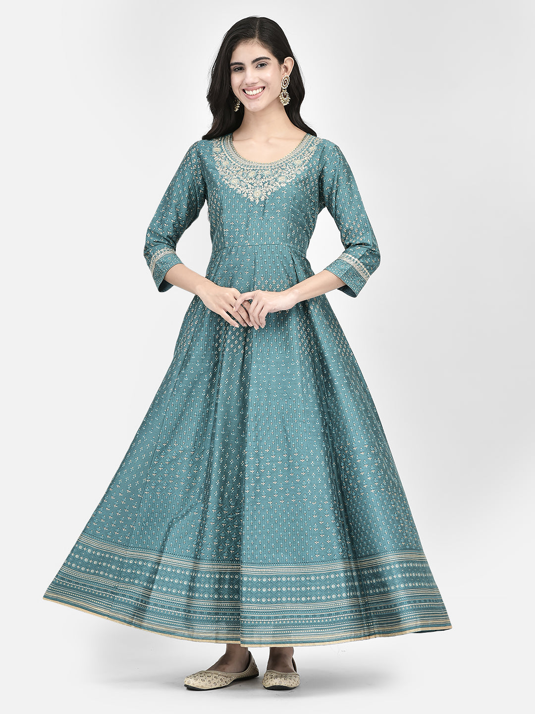 Span Green Silk Festive Gown