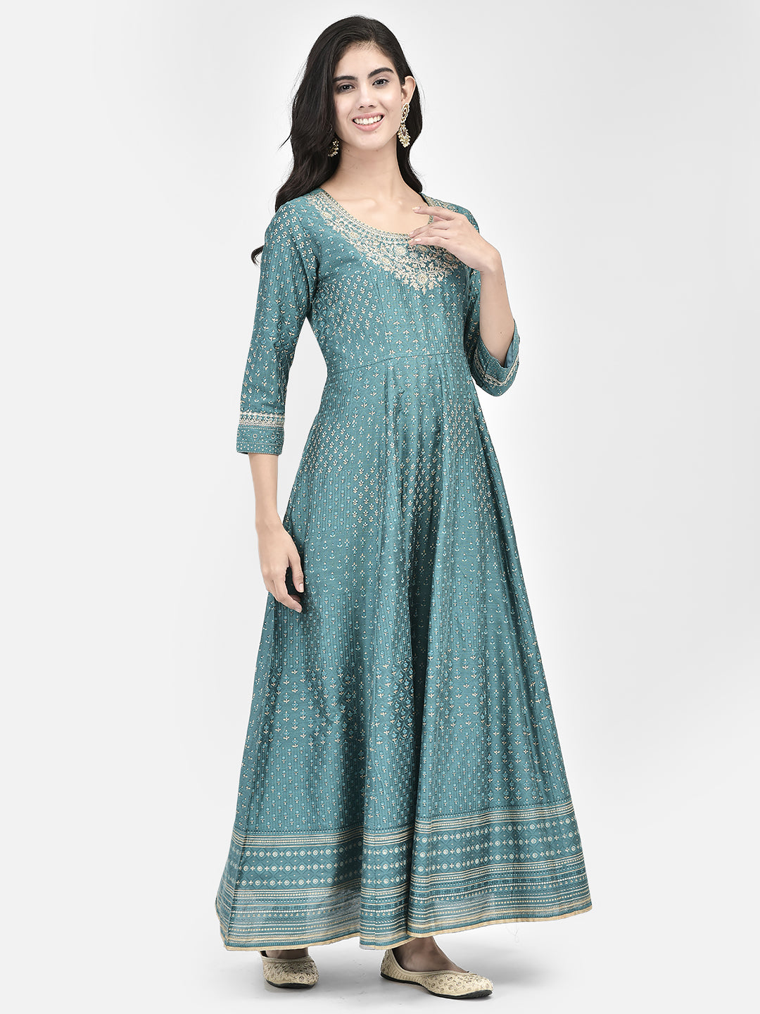 Span Green Silk Festive Gown