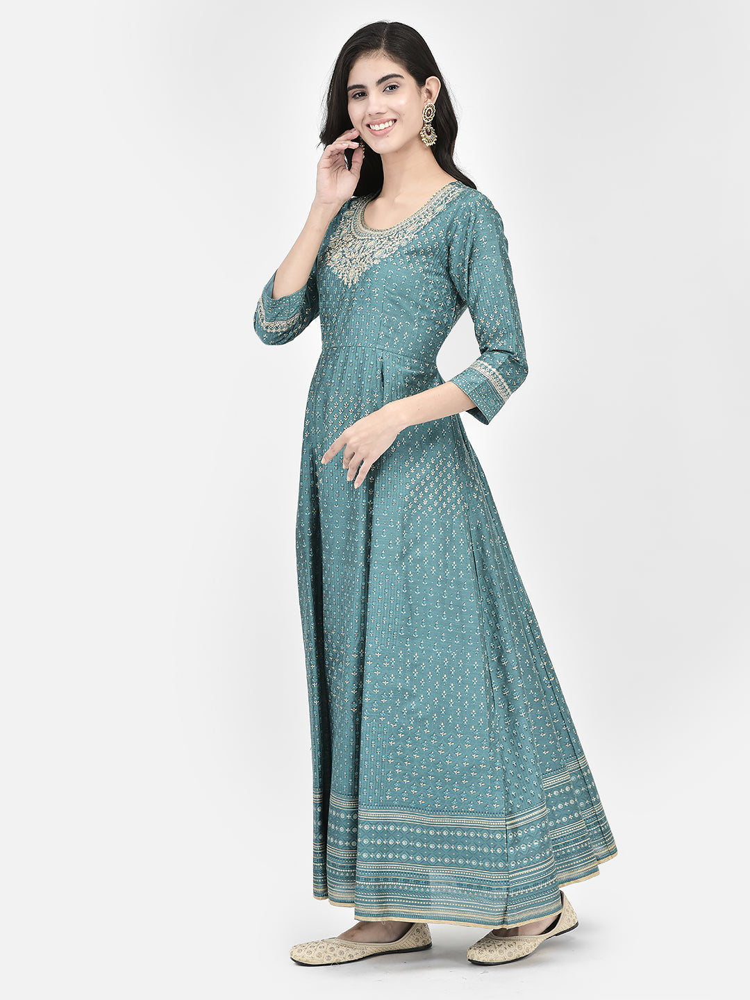 Span Green Silk Festive Gown
