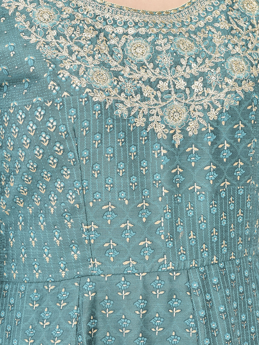 Span Green Silk Festive Gown