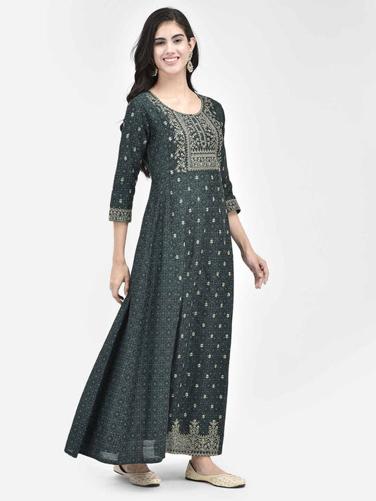 Span Green Silk Festive Gown