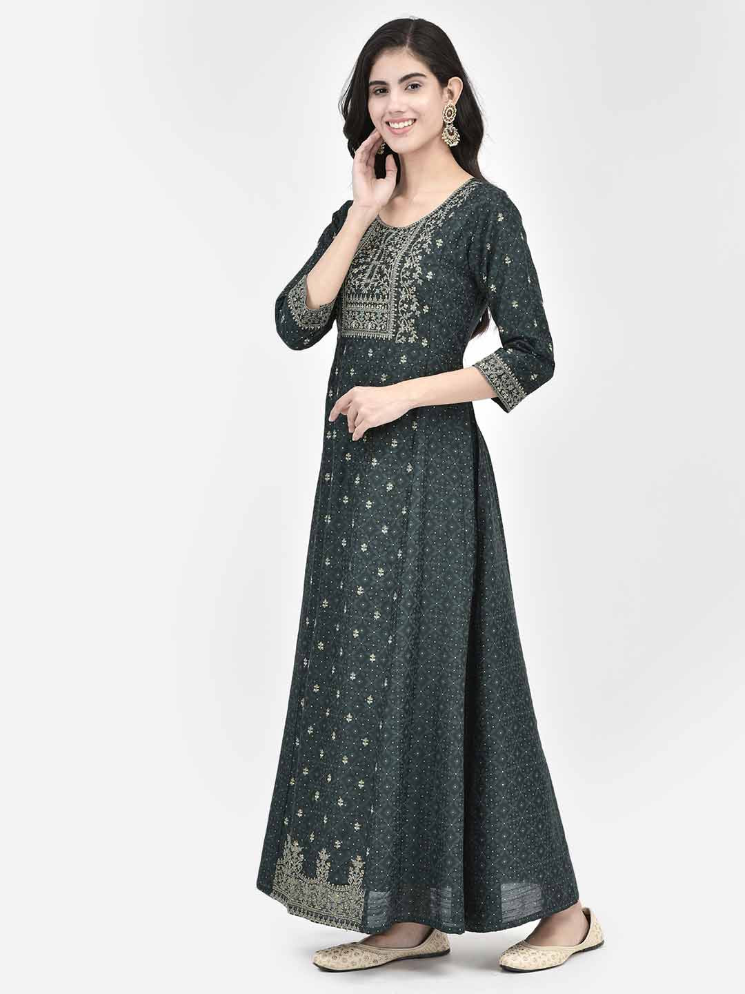 Span Green Silk Festive Gown