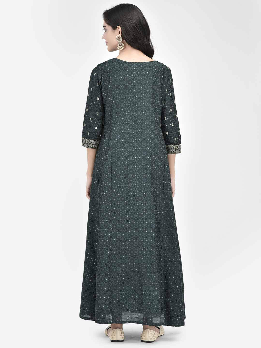 Span Green Silk Festive Gown