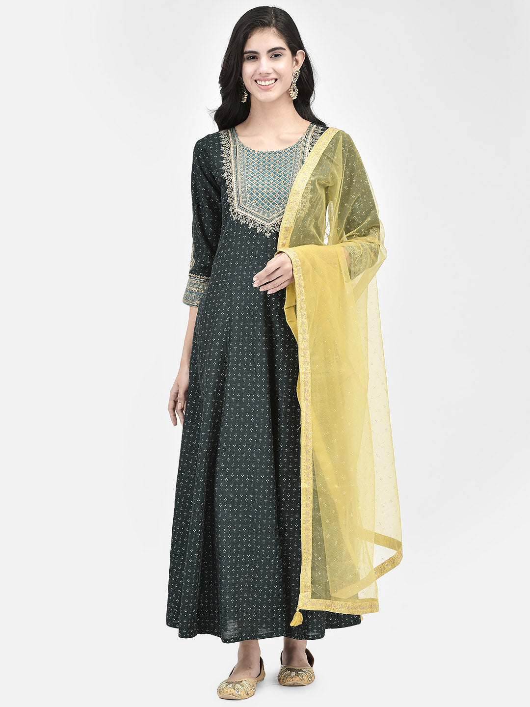 Span Green Silk Festive Gown
