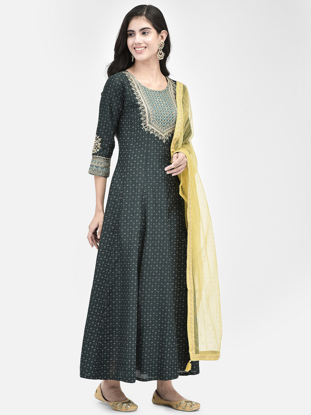 Span Green Silk Festive Gown