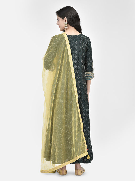 Span Green Silk Festive Gown