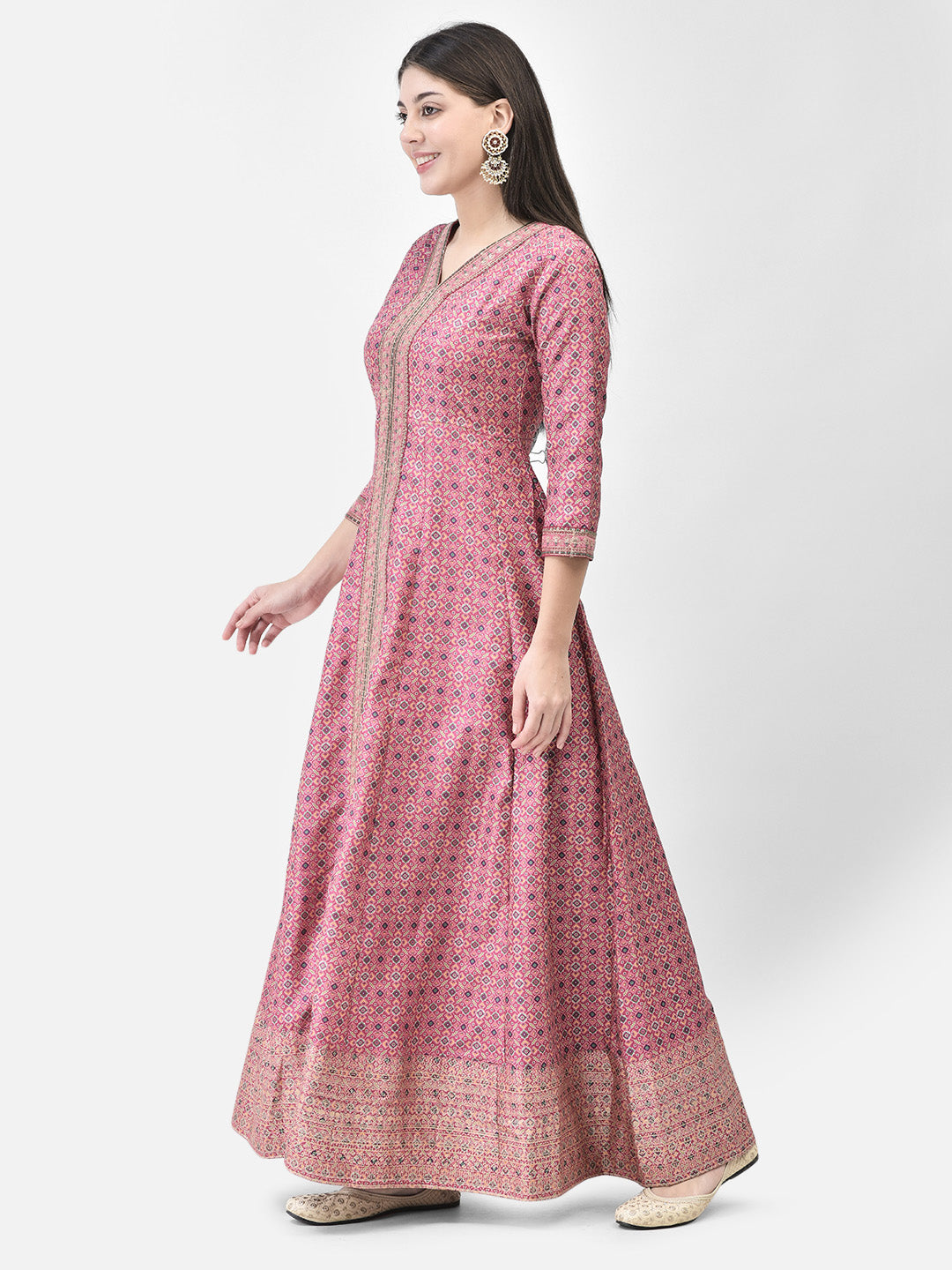 Span Pink V-Neck Silk Festive Gown