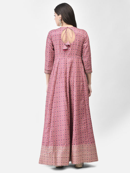 Span Pink V-Neck Silk Festive Gown