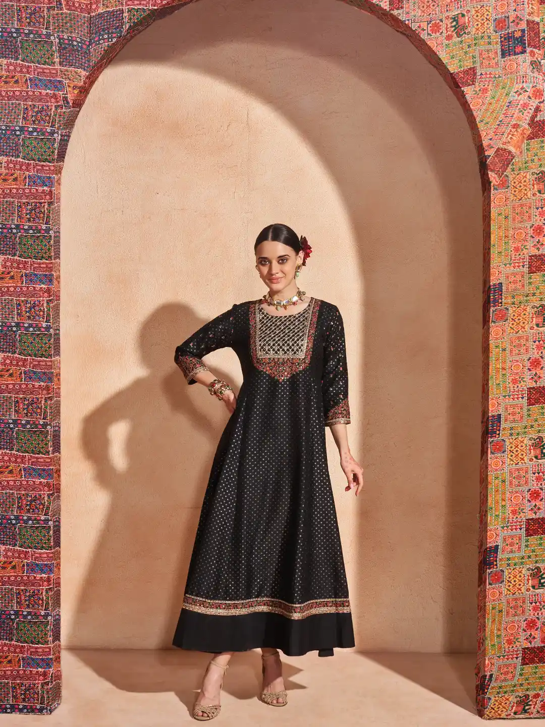 Span Black Silk Festive Gown